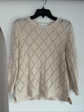 Cozy Diamond Pointelle Crewneck Sweater - Cream